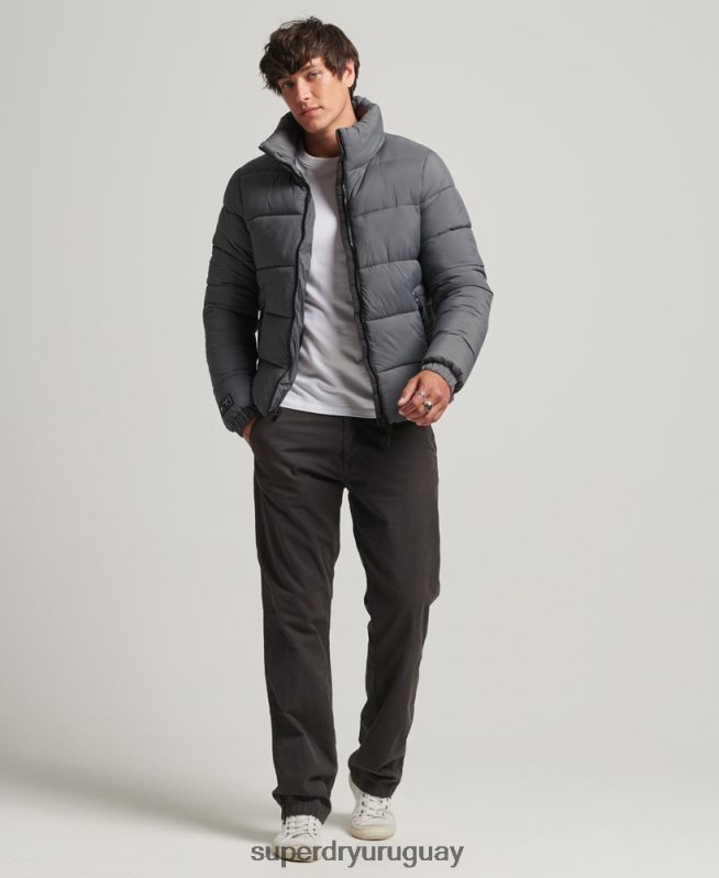 uy Superdry hombres chaqueta acolchada deportiva sin capucha gris DT2N8Z1022 ropa