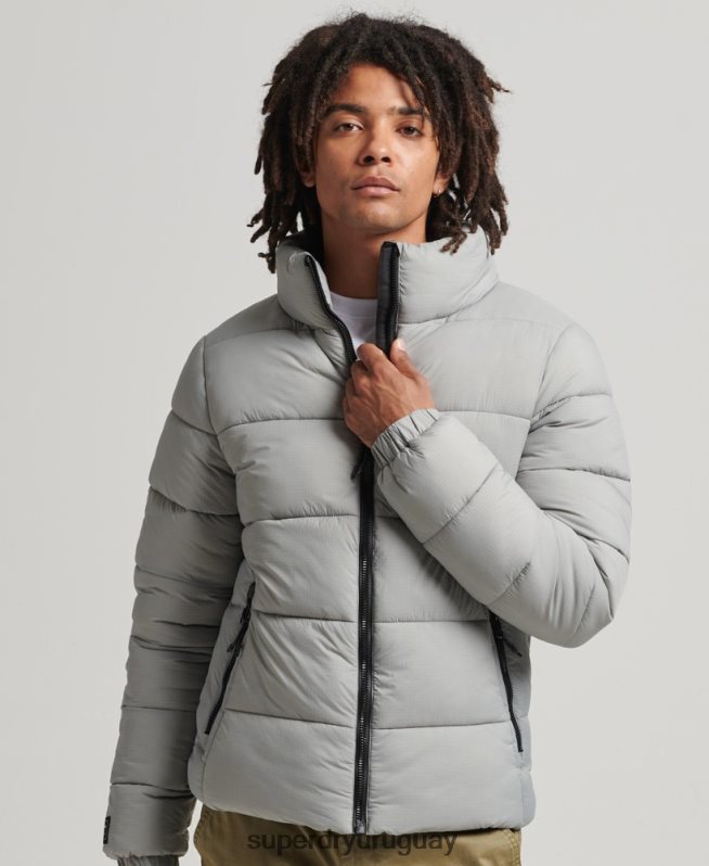 uy Superdry hombres chaqueta acolchada deportiva sin capucha gris claro DT2N8Z1059 ropa