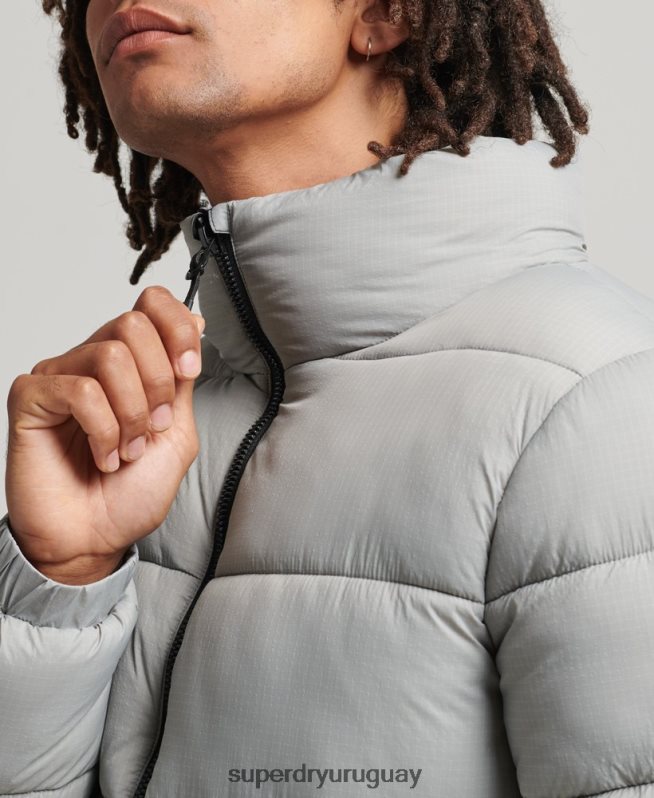 uy Superdry hombres chaqueta acolchada deportiva sin capucha gris claro DT2N8Z1059 ropa