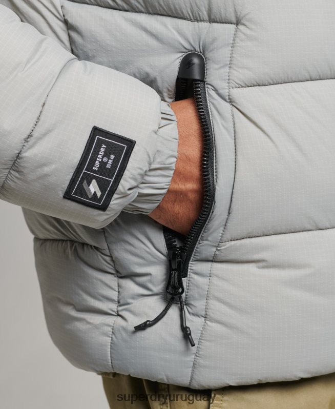 uy Superdry hombres chaqueta acolchada deportiva sin capucha gris claro DT2N8Z1059 ropa