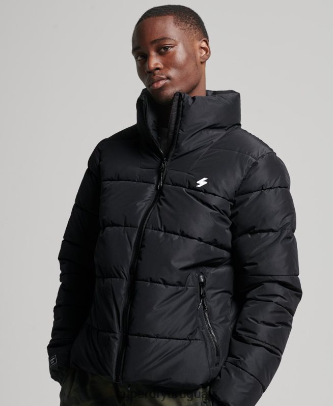 uy Superdry hombres chaqueta acolchada deportiva sin capucha negro DT2N8Z1140 ropa