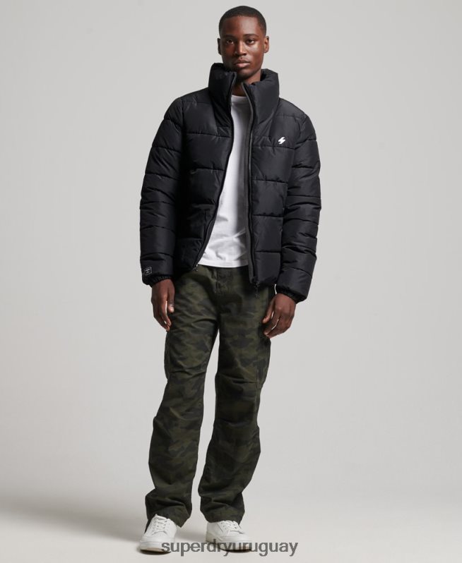 uy Superdry hombres chaqueta acolchada deportiva sin capucha negro DT2N8Z1140 ropa