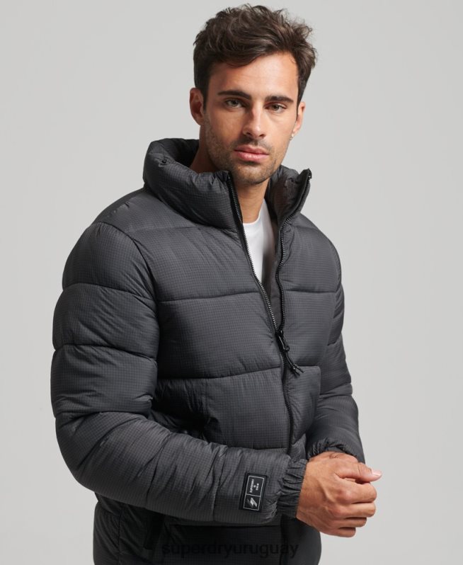 uy Superdry hombres chaqueta acolchada deportiva sin capucha negro DT2N8Z997 ropa