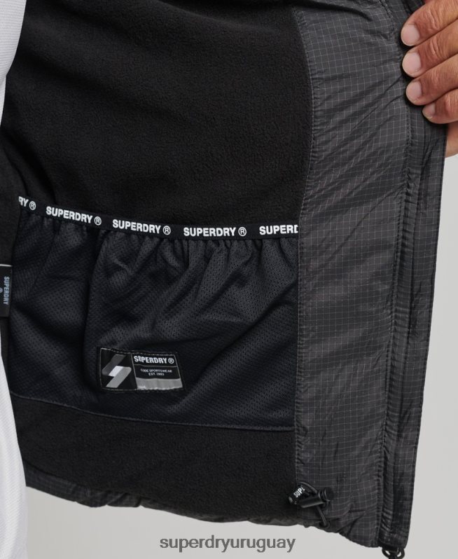 uy Superdry hombres chaqueta acolchada deportiva sin capucha negro DT2N8Z997 ropa