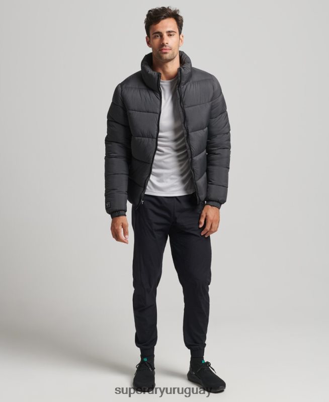 uy Superdry hombres chaqueta acolchada deportiva sin capucha negro DT2N8Z997 ropa