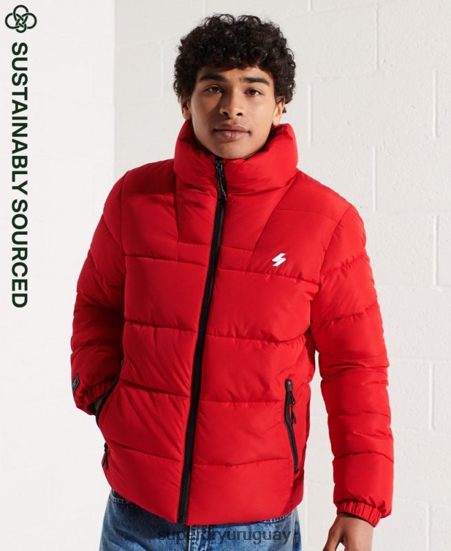 uy Superdry hombres chaqueta acolchada deportiva sin capucha rojo DT2N8Z4560 ropa