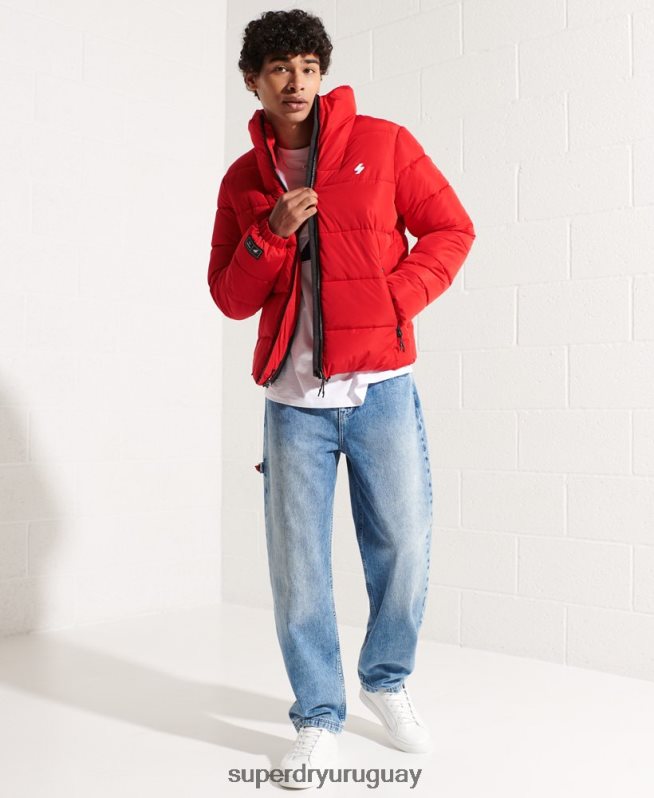 uy Superdry hombres chaqueta acolchada deportiva sin capucha rojo DT2N8Z4560 ropa