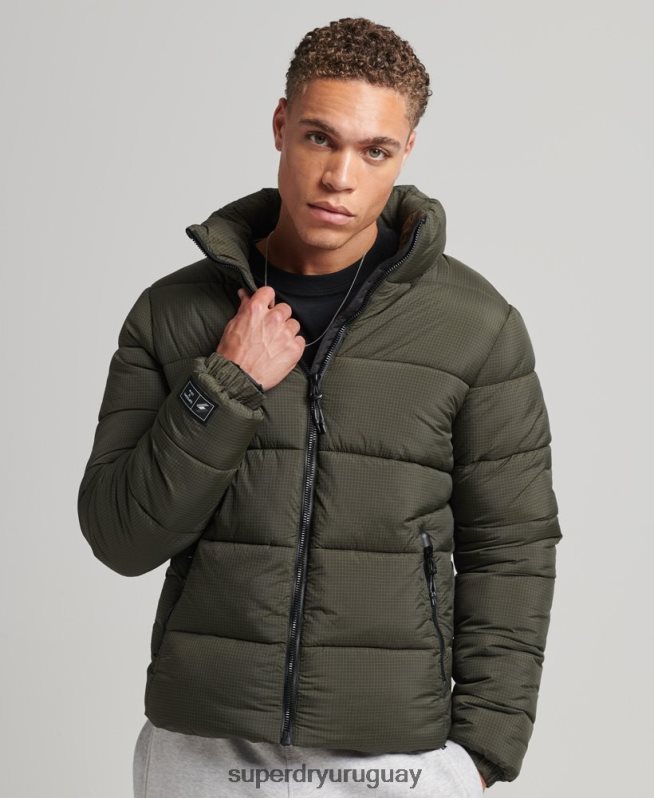uy Superdry hombres chaqueta acolchada deportiva sin capucha verde DT2N8Z956 ropa