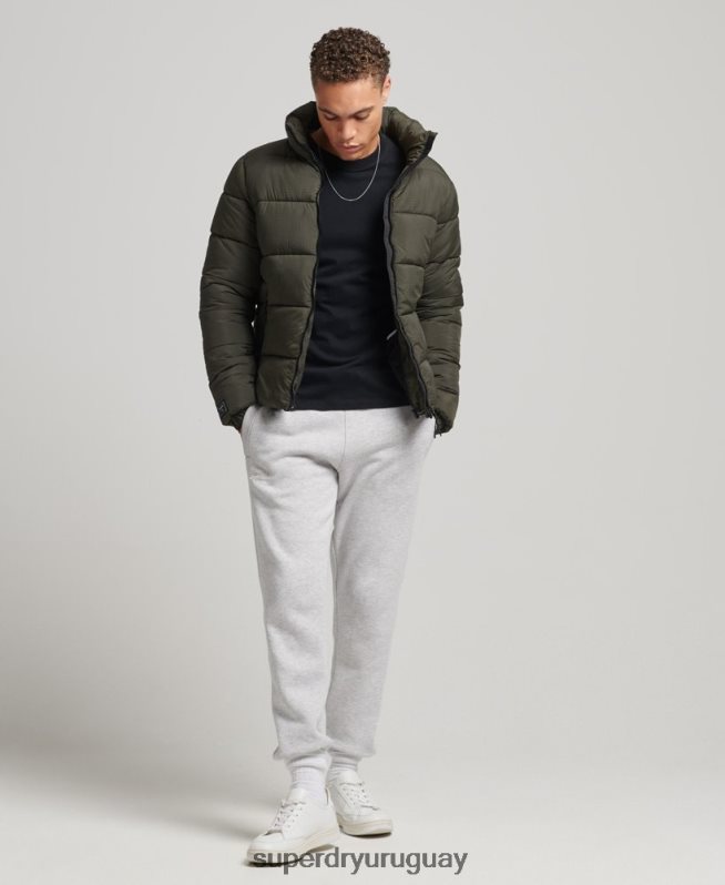 uy Superdry hombres chaqueta acolchada deportiva sin capucha verde DT2N8Z956 ropa