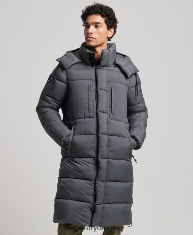 uy Superdry hombres chaqueta acolchada larga con tejido ripstop gris DT2N8Z1042 ropa