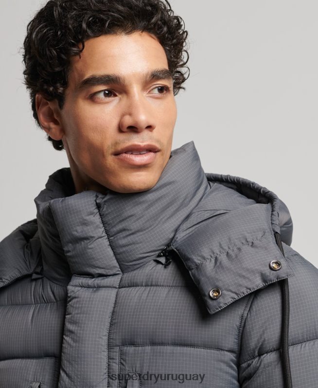 uy Superdry hombres chaqueta acolchada larga con tejido ripstop gris DT2N8Z1042 ropa