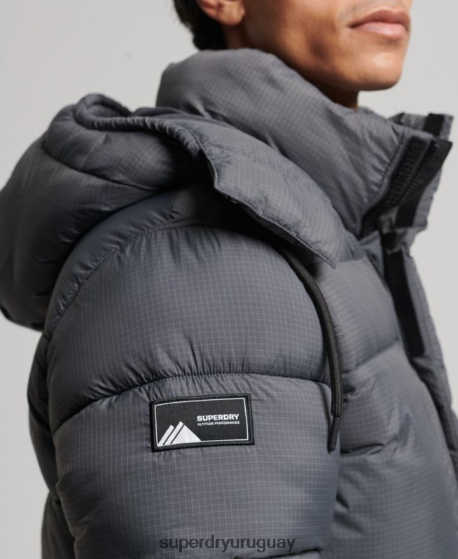 uy Superdry hombres chaqueta acolchada larga con tejido ripstop gris DT2N8Z1042 ropa