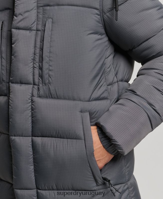 uy Superdry hombres chaqueta acolchada larga con tejido ripstop gris DT2N8Z1042 ropa