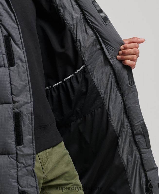 uy Superdry hombres chaqueta acolchada larga con tejido ripstop gris DT2N8Z1042 ropa