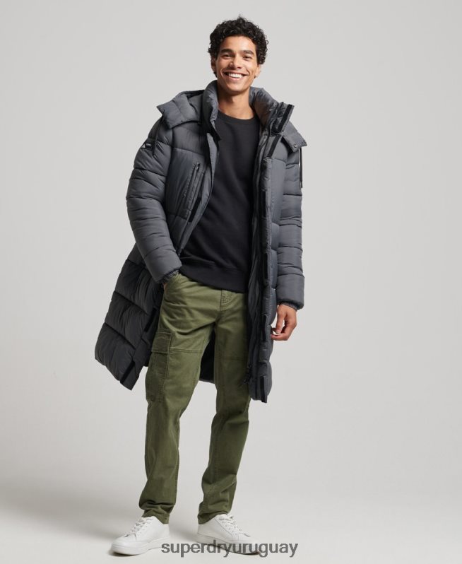 uy Superdry hombres chaqueta acolchada larga con tejido ripstop gris DT2N8Z1042 ropa