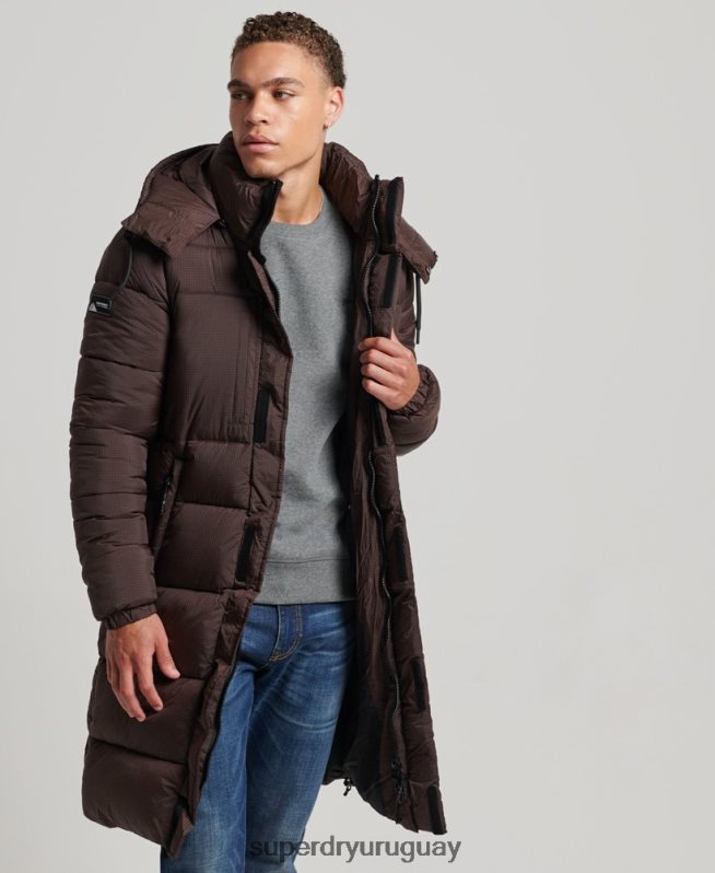uy Superdry hombres chaqueta acolchada larga con tejido ripstop marrón DT2N8Z4454 ropa