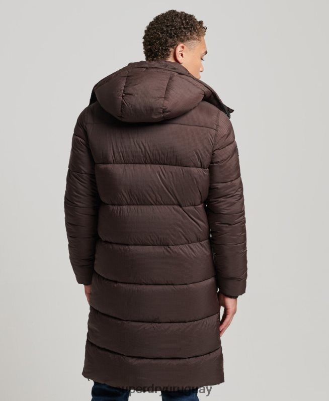 uy Superdry hombres chaqueta acolchada larga con tejido ripstop marrón DT2N8Z4454 ropa