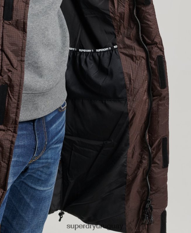 uy Superdry hombres chaqueta acolchada larga con tejido ripstop marrón DT2N8Z4454 ropa