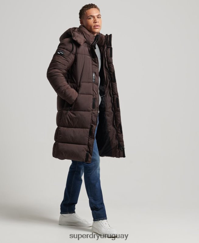 uy Superdry hombres chaqueta acolchada larga con tejido ripstop marrón DT2N8Z4454 ropa