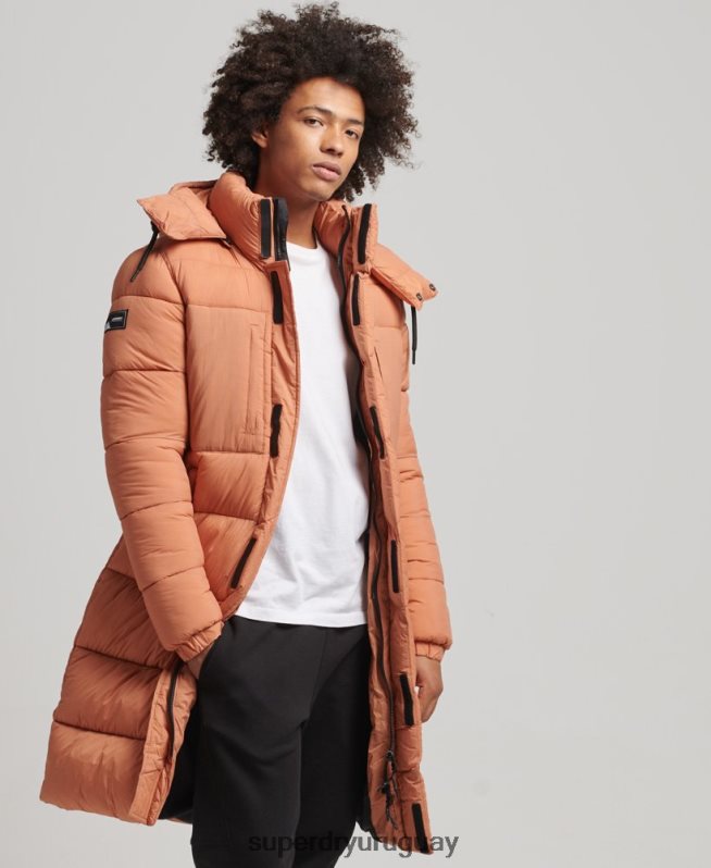 uy Superdry hombres chaqueta acolchada larga con tejido ripstop naranja DT2N8Z4546 ropa