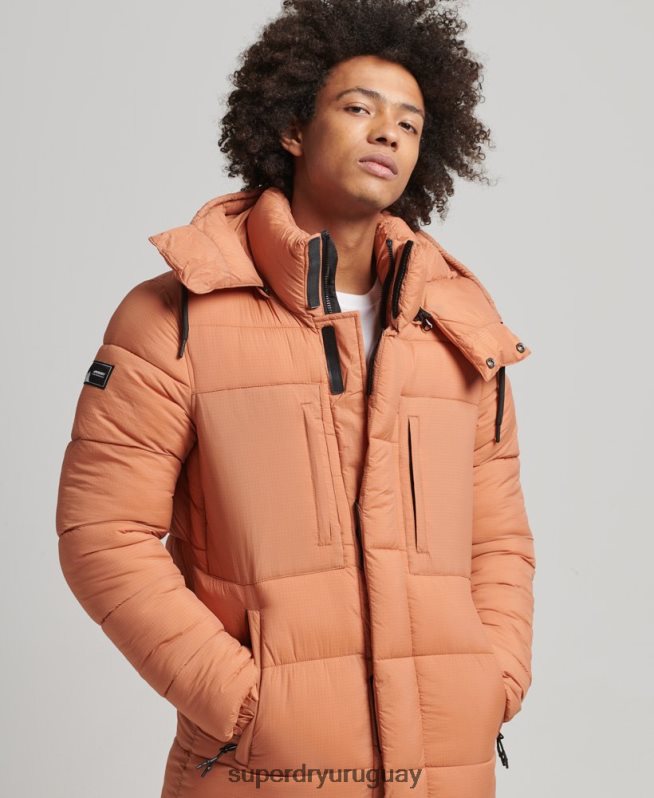 uy Superdry hombres chaqueta acolchada larga con tejido ripstop naranja DT2N8Z4546 ropa