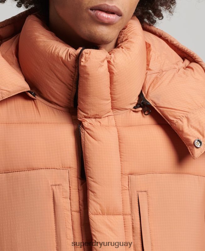 uy Superdry hombres chaqueta acolchada larga con tejido ripstop naranja DT2N8Z4546 ropa