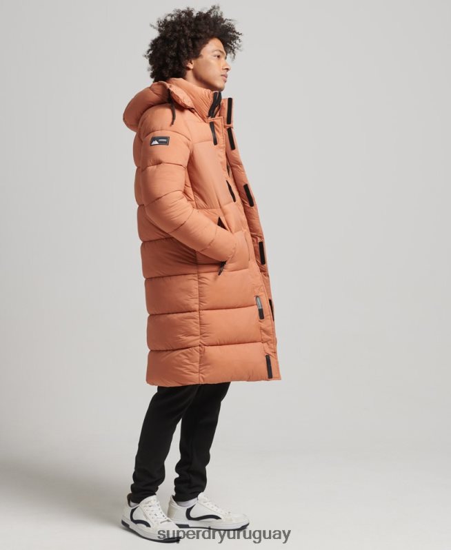 uy Superdry hombres chaqueta acolchada larga con tejido ripstop naranja DT2N8Z4546 ropa