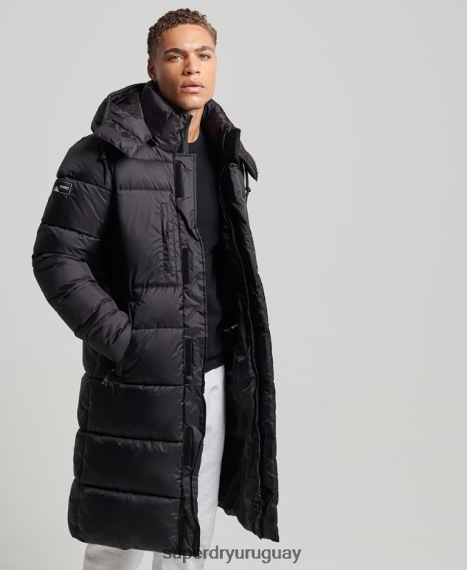 uy Superdry hombres chaqueta acolchada larga con tejido ripstop negro DT2N8Z1076 ropa
