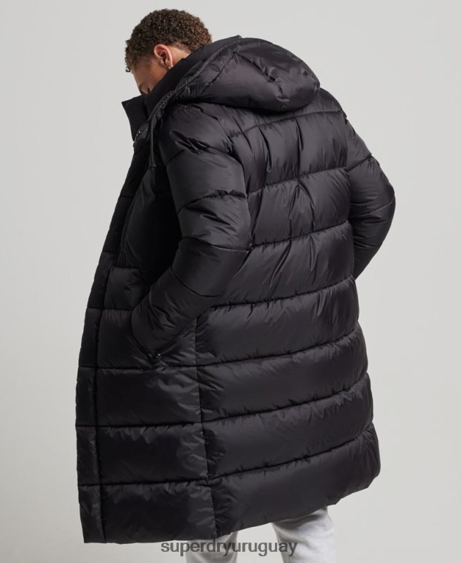 uy Superdry hombres chaqueta acolchada larga con tejido ripstop negro DT2N8Z1076 ropa
