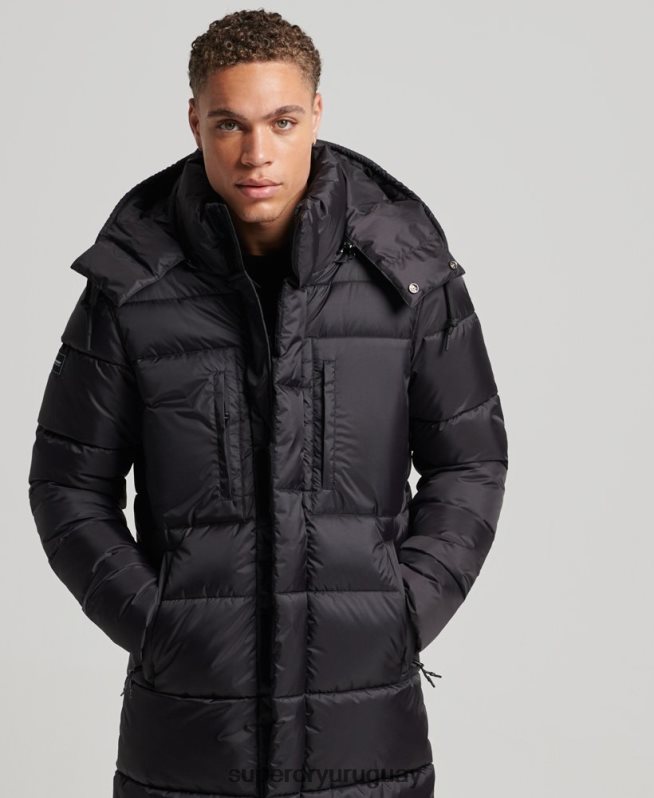 uy Superdry hombres chaqueta acolchada larga con tejido ripstop negro DT2N8Z1076 ropa