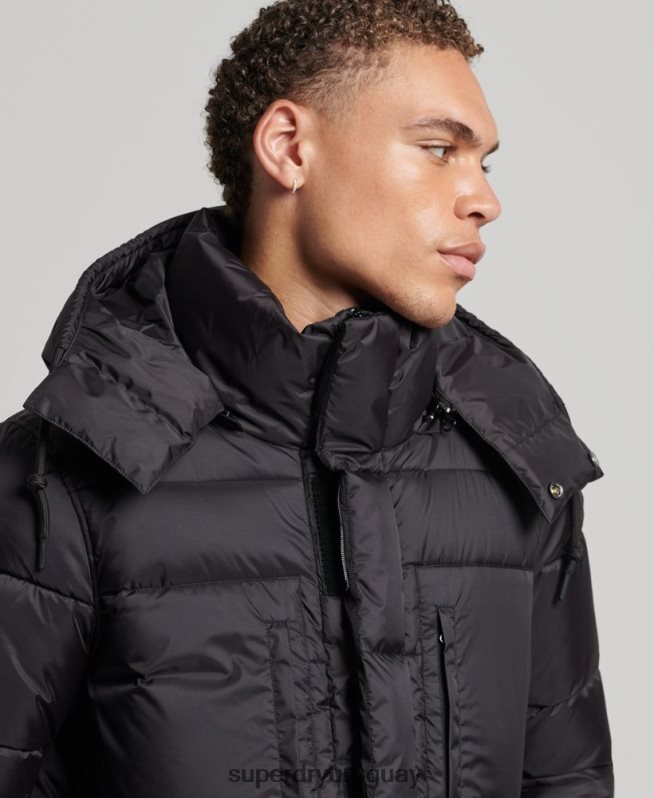 uy Superdry hombres chaqueta acolchada larga con tejido ripstop negro DT2N8Z1076 ropa
