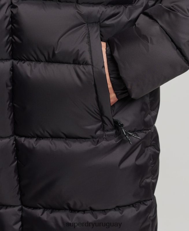 uy Superdry hombres chaqueta acolchada larga con tejido ripstop negro DT2N8Z1076 ropa