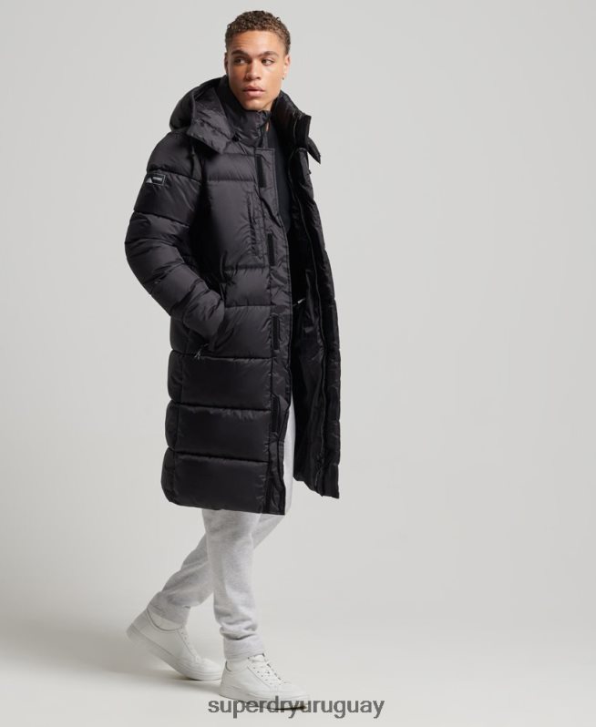 uy Superdry hombres chaqueta acolchada larga con tejido ripstop negro DT2N8Z1076 ropa
