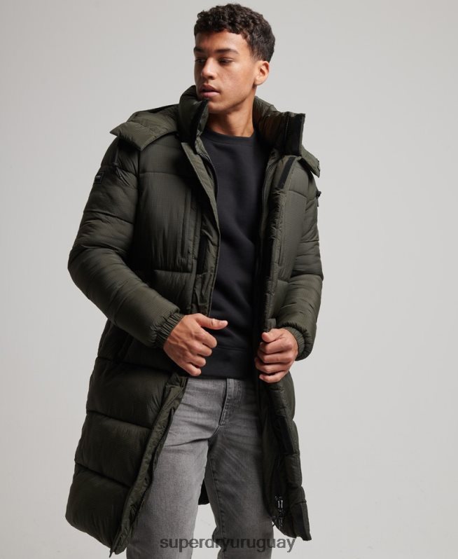 uy Superdry hombres chaqueta acolchada larga con tejido ripstop verde DT2N8Z1099 ropa