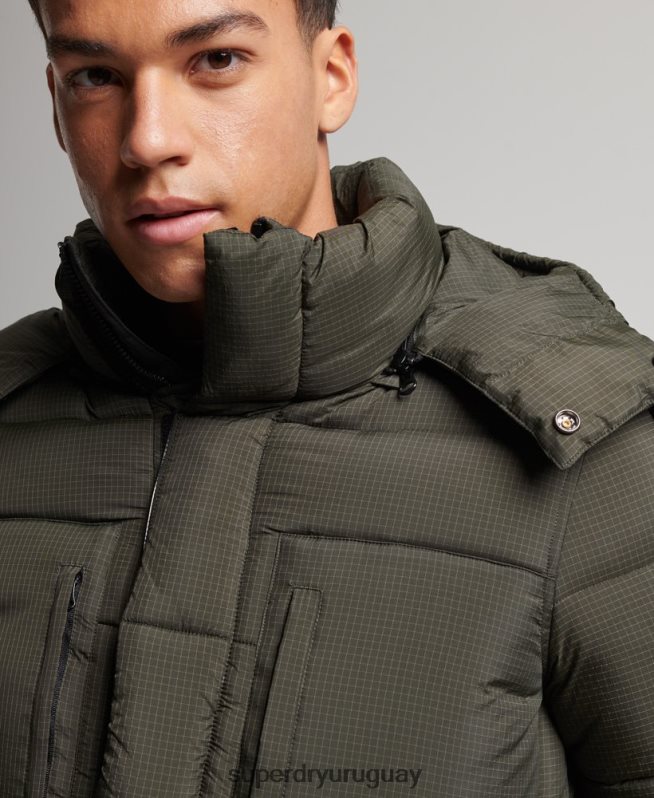 uy Superdry hombres chaqueta acolchada larga con tejido ripstop verde DT2N8Z1099 ropa