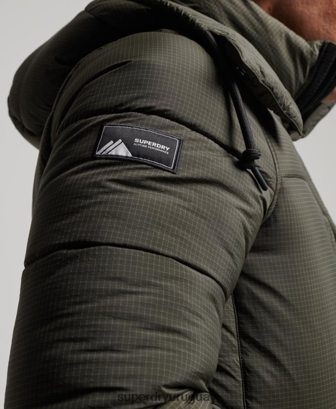 uy Superdry hombres chaqueta acolchada larga con tejido ripstop verde DT2N8Z1099 ropa