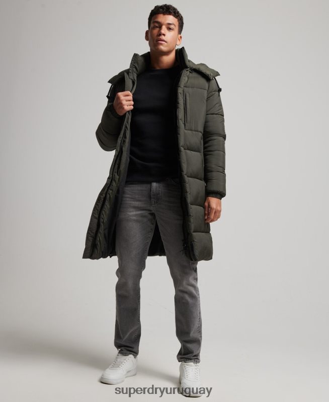 uy Superdry hombres chaqueta acolchada larga con tejido ripstop verde DT2N8Z1099 ropa