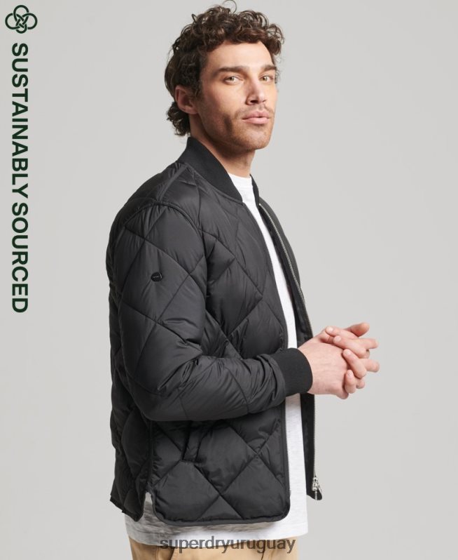 uy Superdry hombres chaqueta acolchada ligera studios negro DT2N8Z4464 ropa