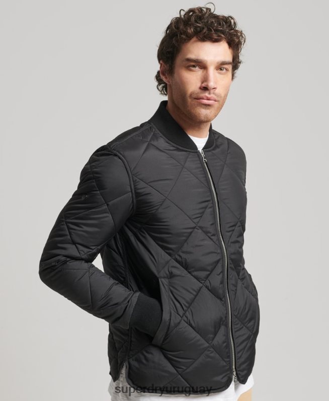 uy Superdry hombres chaqueta acolchada ligera studios negro DT2N8Z4464 ropa