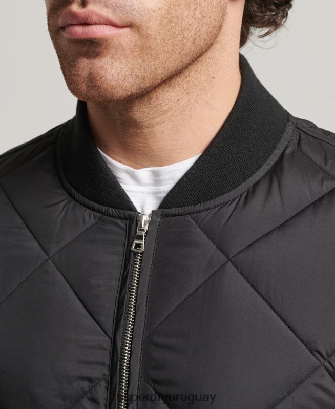 uy Superdry hombres chaqueta acolchada ligera studios negro DT2N8Z4464 ropa