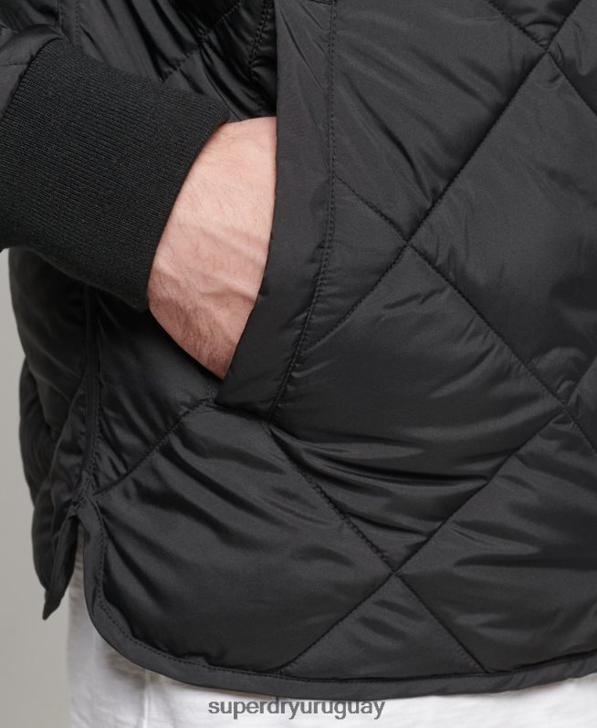 uy Superdry hombres chaqueta acolchada ligera studios negro DT2N8Z4464 ropa