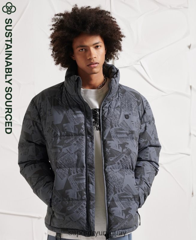 uy Superdry hombres chaqueta acolchada reflectante excedente gris oscuro DT2N8Z4780 ropa