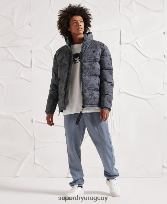 uy Superdry hombres chaqueta acolchada reflectante excedente gris oscuro DT2N8Z4780 ropa
