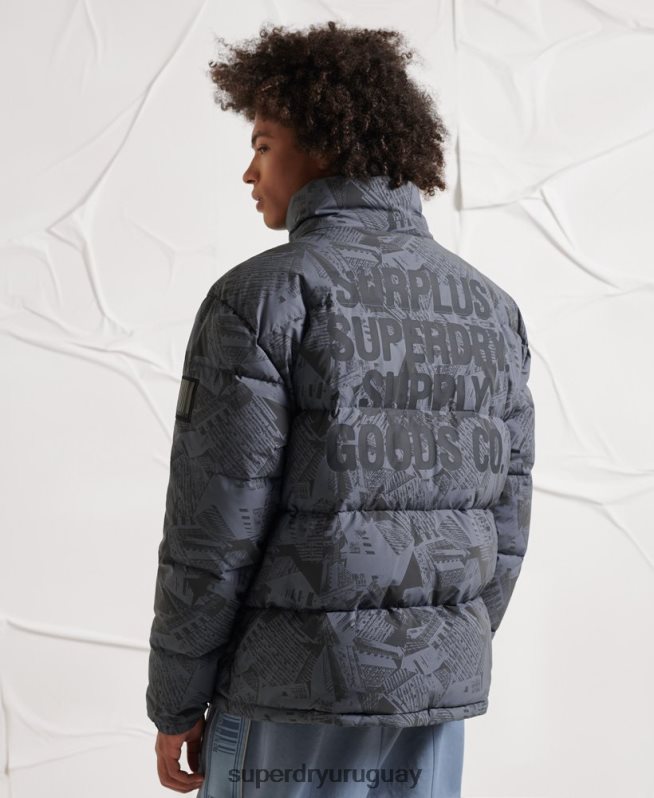 uy Superdry hombres chaqueta acolchada reflectante excedente gris oscuro DT2N8Z4780 ropa