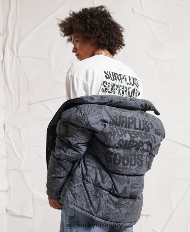 uy Superdry hombres chaqueta acolchada reflectante excedente gris oscuro DT2N8Z4780 ropa