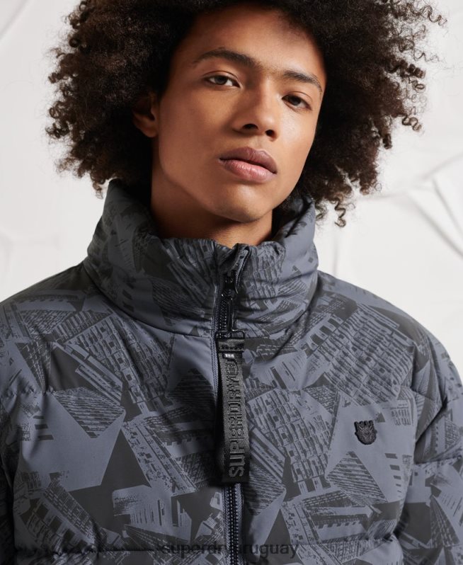 uy Superdry hombres chaqueta acolchada reflectante excedente gris oscuro DT2N8Z4780 ropa