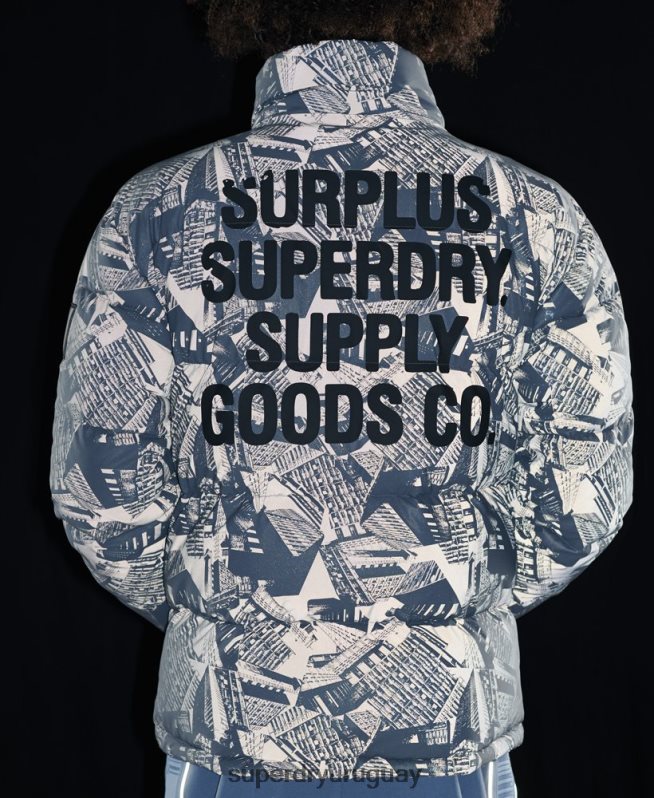 uy Superdry hombres chaqueta acolchada reflectante excedente gris oscuro DT2N8Z4780 ropa