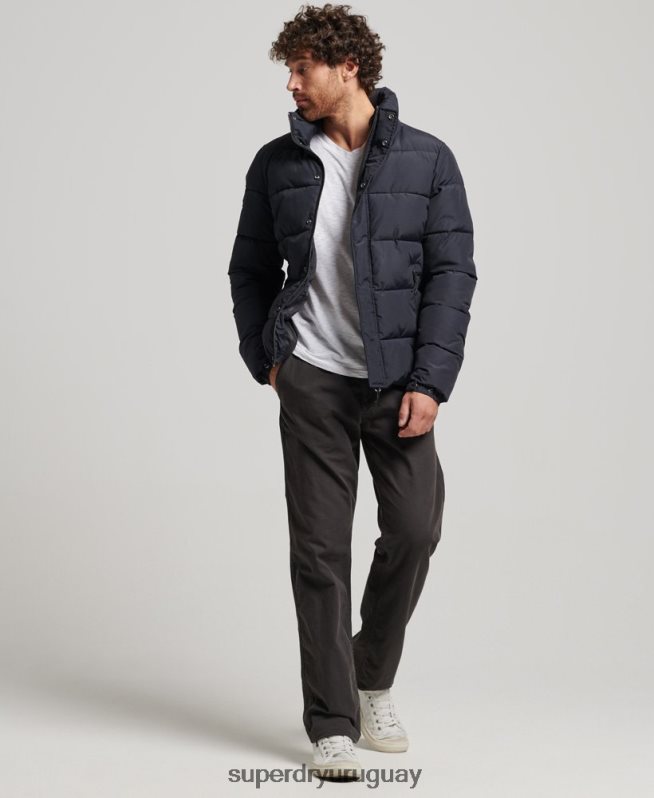 uy Superdry hombres chaqueta acolchada retro gris oscuro DT2N8Z4697 ropa