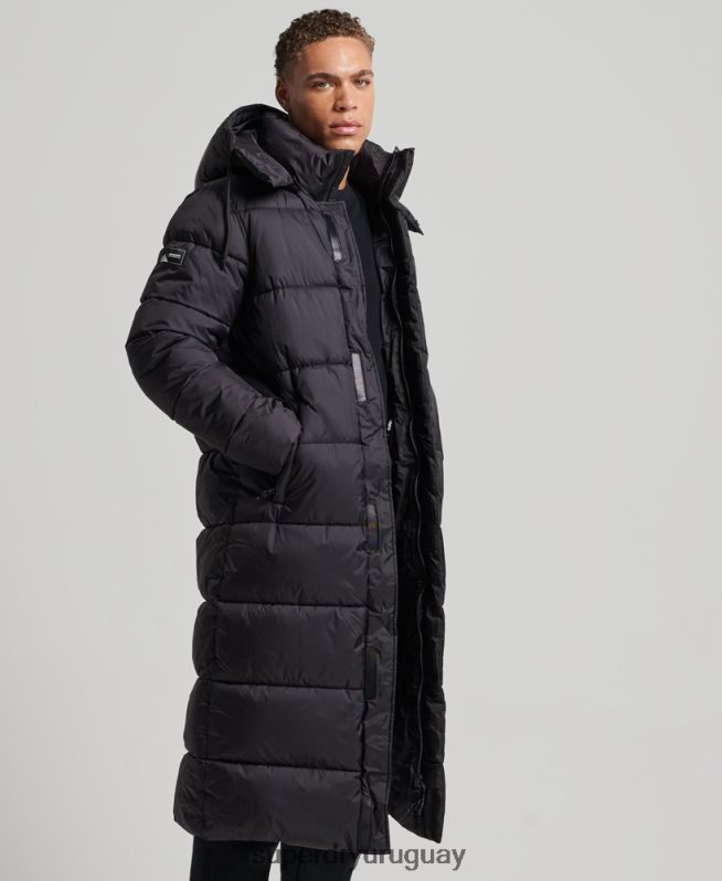 uy Superdry hombres chaqueta acolchada superlarga con línea de contacto negro DT2N8Z970 ropa