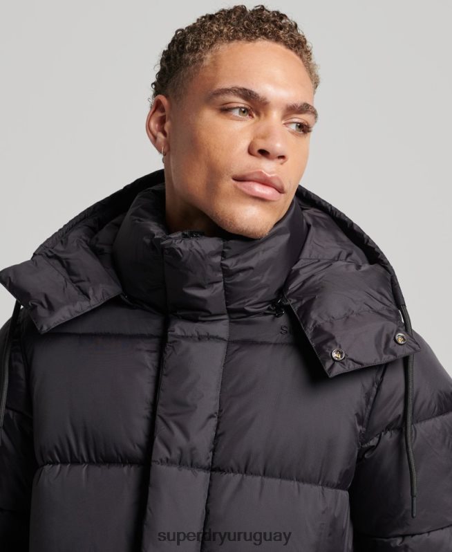 uy Superdry hombres chaqueta acolchada superlarga con línea de contacto negro DT2N8Z970 ropa